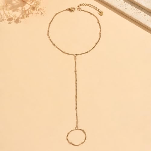 Dainty Gold Adjustable Barefoot Anklet Jewelry for Vacation Wear - color: Satellite-GD