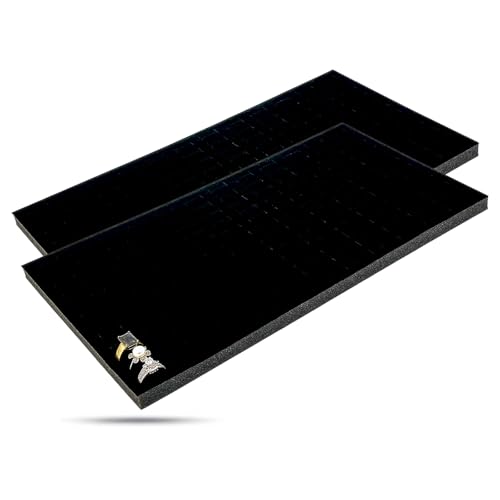 TheDisplayGuys For Your Modern Living 2-Pack 144-Ring Holders Velvet Foam Padding Jewelry Inserts - Tray/Case Liners - Retail Display, Storage (Black) by The Display Guys - color: Black, size: Ring Slots - 144