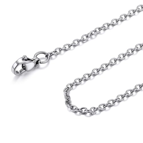 FOCALOOK Womens Chain Necklace, 1/1.4/2mm Thin Cable Link Necklace Chain | Hypoallergenic 316L Stainless Steel, Non Tarnish, Sturdy Chain for Pendants, 14K Gold Plated/Silver/Rose Gold/Black, 14-30" - color: 2mm Silver, size: 20 Inch