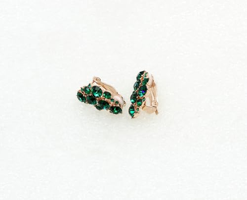 Faship Gorgeous Clip Ons Floral Earrings - color: Green / Rose gold plated