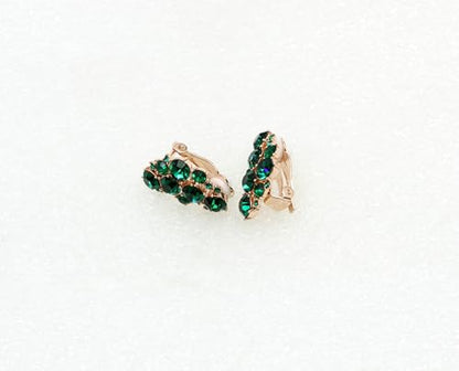 Faship Gorgeous Clip Ons Floral Earrings - color: Green / Rose gold plated