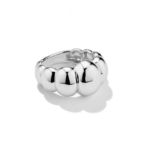 NOKMIT 14K Gold Filled Chunky Statement Rings, Stackable Band for Women | Non Tarnish & Hypoallergenic Wide Wedding Band | Puffy Croissant Thumb Finger Ring | Size 5-10 | Anillos de Oro 14K de Mujer - color: Bubble-Silver