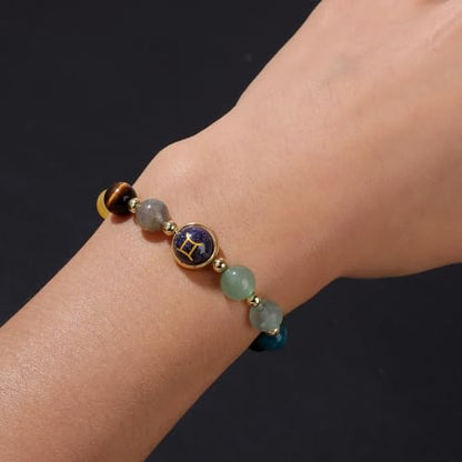 Zodiac Bracelets for Women 12 Constellations Healing Crystal Stone Beads Bracelet Birthday Zodiac Gifts Horoscope Spiritual Bracelet - color: Gemini