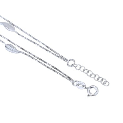 Vanbelle Genuine Sterling Silver Jewelry - Rhodium Plated with 925 Stamp - Designer Leaf Anklet - Elegant handcrafted Double layered Chain Anklet for Women - 9" long + 1" extender