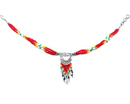 Mia Jewel Shop Native American Inspired Wire Wrapped Clear Quartz Crystal Seed Beaded Dangle Multi Strand Anklet - Womens Fashion Handmade Jewelry Boho Accessories - color: Red