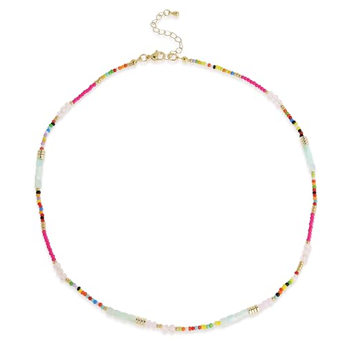Gold Seed Beaded Necklaces for Women, Boho Handmade Adjustable Colorful Beads Choker Summer Beach Jewelry Gift. - color: Jade