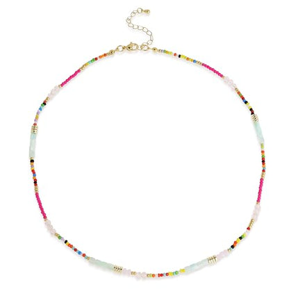 Gold Seed Beaded Necklaces for Women, Boho Handmade Adjustable Colorful Beads Choker Summer Beach Jewelry Gift. - color: Jade