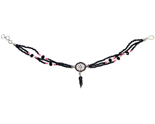 Mia Jewel Shop Dream Catcher Feather Charm Dangle Seed Beaded Multi Strand Anklet - Womens Southwest Fashion Handmade Jewelry Boho Accessories - color: Black/Beige/Salmon-Pink