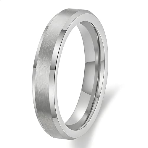 Stainless Steel Wedding Band Ring For Men Women | Sandblasted matte finish, 4mm/6mm/8mm widths, steel/black/gold-tone colors, everyday wear, wedding - color: Matte-4mm-Silver