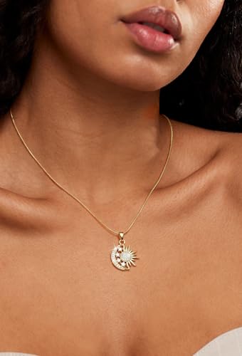 CHESKY Layered Necklaces for Women Trendy, Dainty 14k Gold Plated Pendant Necklace Layering Necklace for Women Non Tarnish Hypoallergenic Sun Gold Necklace Stack Gold Jewelry for Women Gifts - style: SunMoon-CZ
