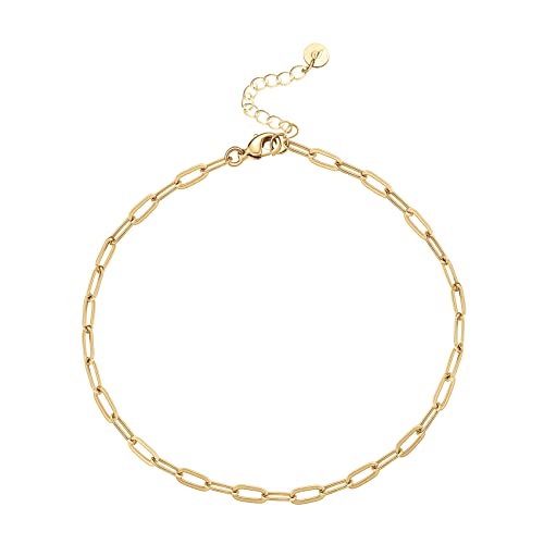 PAVOI 14K Gold Plated Chain Anklets for Women - Minimalist Link Chain Ankle Bracelet - Dainty Gold Anklets for Women - Trendy Summer Beach Jewelry Gifts - Snake, Figaro, Mariner, Paperclip, Beaded - style: Paperclip