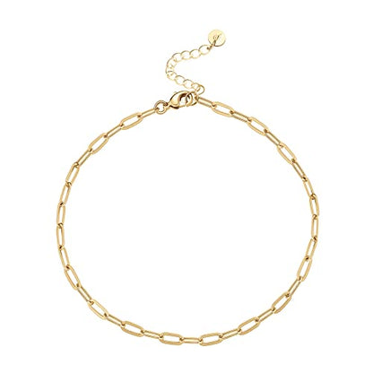 PAVOI 14K Gold Plated Chain Anklets for Women - Minimalist Link Chain Ankle Bracelet - Dainty Gold Anklets for Women - Trendy Summer Beach Jewelry Gifts - Snake, Figaro, Mariner, Paperclip, Beaded - style: Paperclip
