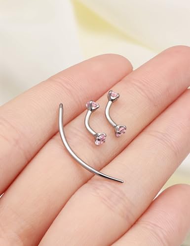 Eyebrow Piercing Jewelry F136 Titanium Internally & externally Threaded Curved Barbell Vertical Labret Lip Jewelry Ear Rook Navel Belly Button Ring Women Men 20g 18g 16g 6mm/8mm/10mm/12mm - color: 6mm F136 titanium Eyebrow Rings 16G Pink
