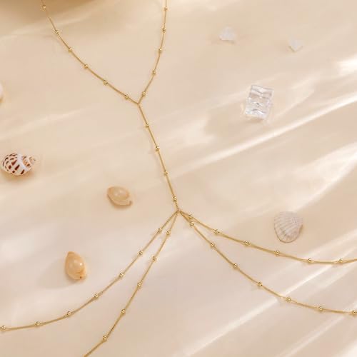 CHESKY 14K Gold Plated Body Chains for Women, Bikini Bra Body Jewelry | Sexy Crossover Waist Chain, Waterproof Non Tarnish, Belly Belt Chain for Beach Summer, Accessories Jewelry for Women