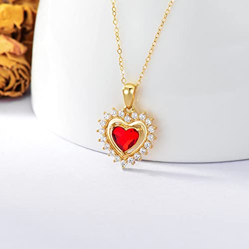 SISGEM 14K Real Gold Heart Necklace for Women,Yellow Gold Love Pendant Necklace Triple Hearts Jewerly Gifts for Birthday Anniversary 16+1+1 inch - color: Heart-Red Crystal