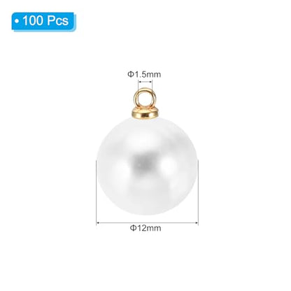PATIKIL Pearl Charm, 100pcs Pearl Beads Faux Pearl Pendant Charm DIY for Jewelry Making Bracelets Earrings Necklace Crafts - color: Golden White, size: 12mm