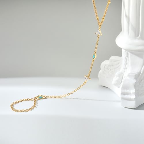 Cicy Bell Hand Chain Bracelets for Women 18K Gold Plated | Layered Stackable Dainty Ring Bracelets, Adjustable Satellite Bead Dot Link Finger Bracelets - color: Style F-Gold