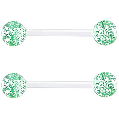 Sequin Barbell Piercing Set for Women Men 14 G Acrylic Hypoallergenic Tongue Ring Jewellery Cute Nipple Rings Piercings Bars Kit Clear Rod Long Body Jewelry 2 pcs Length 12 MM - color: Green, size: 12 mm