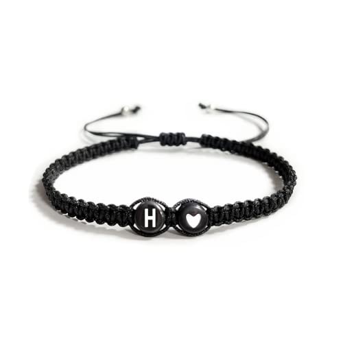 Heart Initial Bracelets 26 Letters Initial Charms Bracelet for Women Gifts A-Z Braided Bracelets Heart Link Handmade Rope Braided Adjustable Jewelry for Mom Daughter Birthday Jewelry Gift - style: H