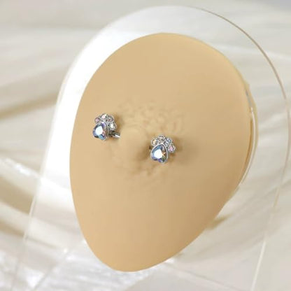14G Colorful CZ Paw Nipple Rings for Women 316L Stainless Steel Cubic Zirconia Paw Print Nipple Piercing Barbell Nipple Shield Studs Cute Body Piercing Jewelry