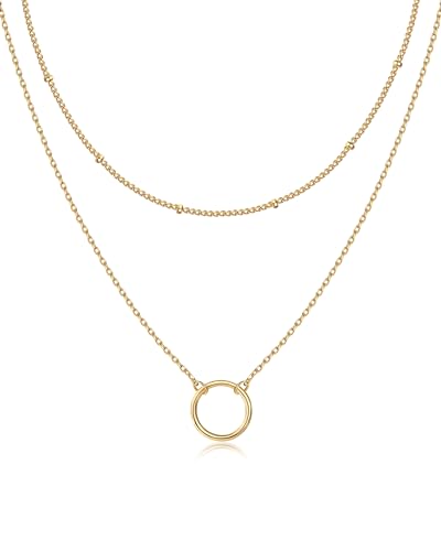 PAVOI 14K Gold Plated Layering Necklaces | Stylish Minimalist Design Pendant Necklaces | Bar, Circle, Lotus, Disc, Dog Tag, Horizontal Bar Pendants for Women - style: Circle