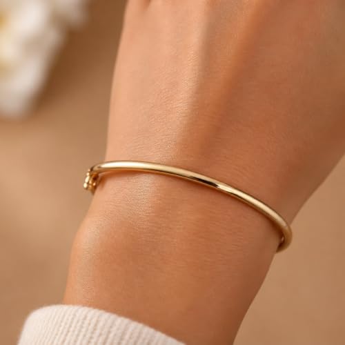 18K Gold Filled Diamond Tennis Bracelet for Women, Dainty Crystal Bangle Bracelet, Cubic Zirconia Hinged Bracelet, Stackable Wedding Jewelry, Bridesmaid Gift, Gift for Her - color: GOLD , SILVER