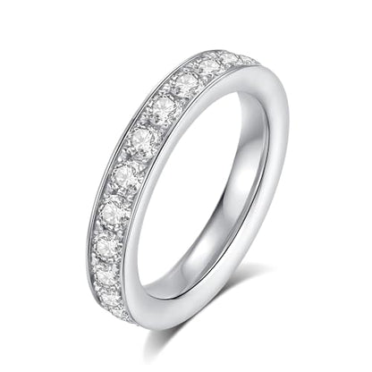 Moissanite Eternity Ring for Women Round Cut D Color VVS1 Moissanite Wedding Band, S925 Sterling Silver 18K White Gold Plated Promise Engagement Rings for Women - style: 1.85CTTW Half Eternity Band