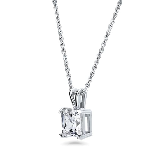BERRICLE Sterling Silver CZ Solitaire Pendant Necklace for Women, Gold Flashed, Cubic Zirconia - Asscher, Emerald, Heart Shaped, Princess, Round Cut - style: Princess Cut