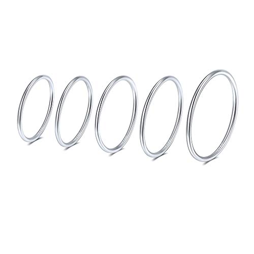PROSTEEL Stainless Steel Rings Set, Women's Plain Band Knuckle Stacking Midi Rings Comfort Fit, Silver/Gold/Rose Gold/Black Tone, Multi Size #4-#12 - color: I 5 pcs-925 Sterling Silver