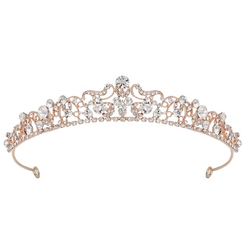 SWEETV Wedding Tiaras and Crowns, Rhinestone Bridal Crown Princess Tiara Headpieces for Women - color: Rose Gold