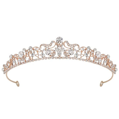 SWEETV Wedding Tiaras and Crowns, Rhinestone Bridal Crown Princess Tiara Headpieces for Women - color: Rose Gold