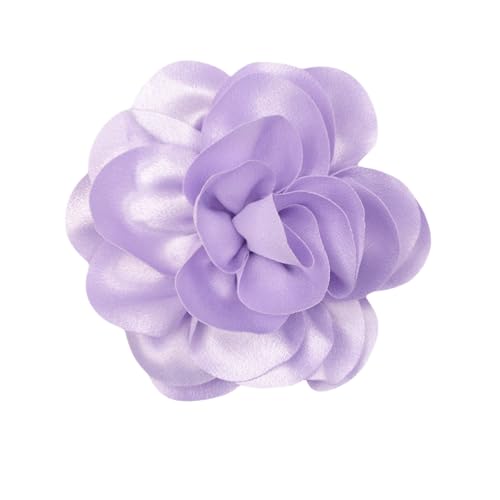 Large Rose Flower Brooches Chiffon Camellia Brooch Lapel Pins Hair Clips Hat Pins for Women Wedding Banquet Accessories Large Satin Flowers 5.5in - color: Purple