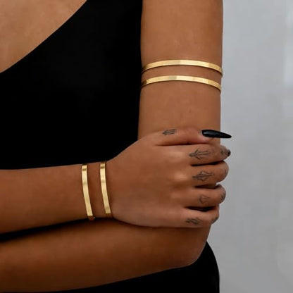 Gold Arm Cuff Jewelry for Women Upper Arm Bracelet Bangle Open Adjustable Cuff Bracelet Minimalist Arm Cuff Set Stackable Jewelry