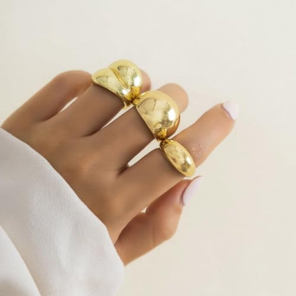 HUASAI Gold Stackable Rings Set for Women Boho Dainty Moon Star Pearl Leaf Cubic Zirconia Heart Midi Pinky Trendy Jewelry Birthday Gifts - color: B6 Gold Chunky Rings 3 Pcs