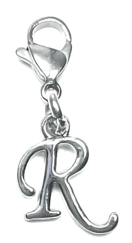 Initial Italic Cursive Stainless Steel Clasp Clip on Charm Graduation Cap Tassel Event Party Invitation Card Baby Shower Birthday Thank You Celebration Personalized Congratulations Choice of 26 Letters - style: Letter R