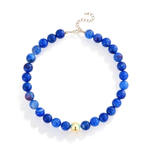 Colorful Chunky Beaded Necklaces for Women Multicolor Large Round Resin Beads Collar Necklace Boho Trendy Statement Chokers Y2K Summer Beach Jewelry - color: Deep Blue
