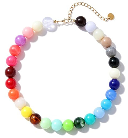 Chunky Beaded Necklace for Women 16mm Round Bead Resin Modern Statement Necklace Jewelry Accessories - color: colorful 08