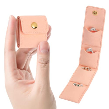 KUKUVR Mini Travel Jewelry Organizer Bag (Pink) | Foldable 4 Compartment, Gym Jewelry Holder Case, Ring Earring Necklace Storage Roll Pouch, Gift for Women - color: Pink