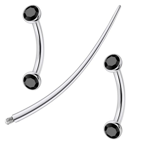F136 Titanium 16g 6/8/10mm Eyebrow/Rook/Snug/Vertical-Labret/VCH/Snake-Eyes/Anti-Tragus/Christina/Daith/Belly-Button/Bridge/Hood/Surface Curved Barbell Piercing Jewelry for Women Men - color: Black, size: 8 mm (5/16 in)