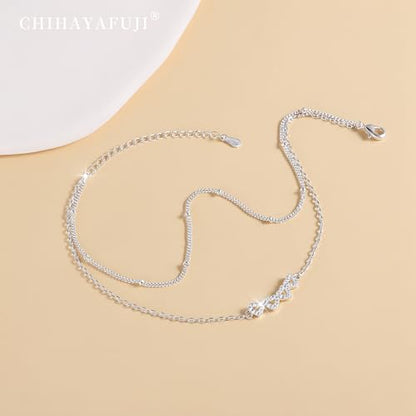 Sterling Silver Ankle Bracelets for Women 14k Gold Plated Waterproof Layered Stackable CZ Charm Non Tarnish Adjustable Anklet for Summer Beach Birthday Jewelry Gift - color: silverB