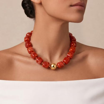 Chunky Colorful Beaded Choker Necklace for Women, Summer Beach Statement Resin Beads Necklace, Trendy Womens Summer Beach Jewelry Birthday Gifts for Vacation Holiday - color: Square Red Bead