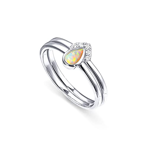 PAVOI 14K Gold Plated Cubic Zirconia & Opal Stackable Rings for Women | Classy Stacking Band with Gemstones, Everyday Jewelry - color: White Gold, size: 5, style: Opal