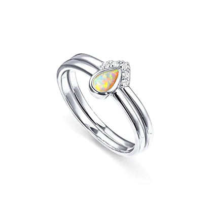 PAVOI 14K Gold Plated Cubic Zirconia & Opal Stackable Rings for Women | Classy Stacking Band with Gemstones, Everyday Jewelry - color: White Gold, size: 6, style: Opal