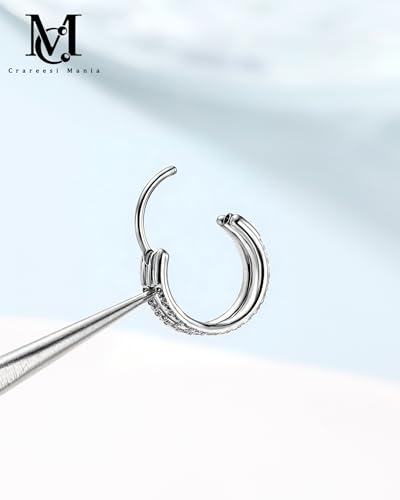 Nose Ring Hoop, 316L Stainless Steel Double Nose Rings, 20G Nose Piercing Jewelry for Women, Clear CZ Helix Cartilage Septum Nose Hoops - color: Silver-7mm