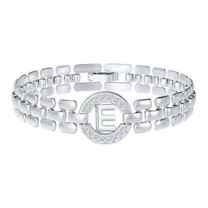 WEDDINEN Initial Bracelets for Women, 14K Gold Plated Letter A-Z Bracelets with Diamonds,Thick Chain Bracelet for Women trendy Jewelry Gifts - color: Silver-E