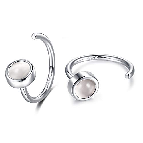 CHIC & ARTSY 925 Sterling Silver Half Hoop Earrings for Women, Dainty Huggie Hoops with Synthetic Opal, Moonstone, CZ & Gemstones, Lightweight Comfort Fit Everyday Elegant Jewelry - color: Moonstone/Silver
