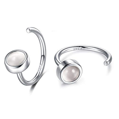 CHIC & ARTSY 925 Sterling Silver Half Hoop Earrings for Women, Dainty Huggie Hoops with Synthetic Opal, Moonstone, CZ & Gemstones, Lightweight Comfort Fit Everyday Elegant Jewelry - color: Moonstone/Silver