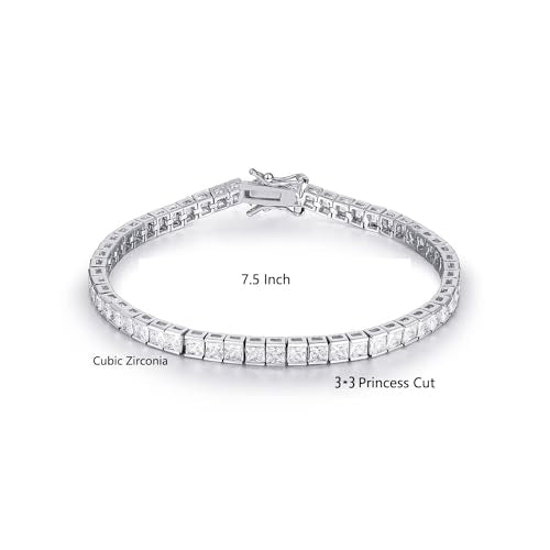 14K White Gold Plated 3.0mm Bracelet Classic Hypoallergenic Cubic Zirconia Tennis Bracelet for Women 6.0-8.5 Inch - size: 7.5 inch