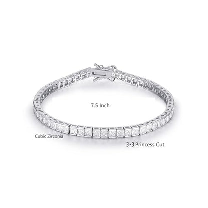 14K White Gold Plated 3.0mm Bracelet Classic Hypoallergenic Cubic Zirconia Tennis Bracelet for Women 6.0-8.5 Inch - size: 7.5 inch