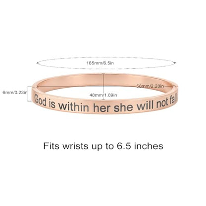 Inspirational Christian Bracelet for Women, Oval Engraved Bible Verse Love Bangle Cuff, Faith Scripture Jewelry, Religious Encouragement Gift for Mom Daughter Sister Friend - color: God is within her she will not fall-Oval Bangle Rose Gold